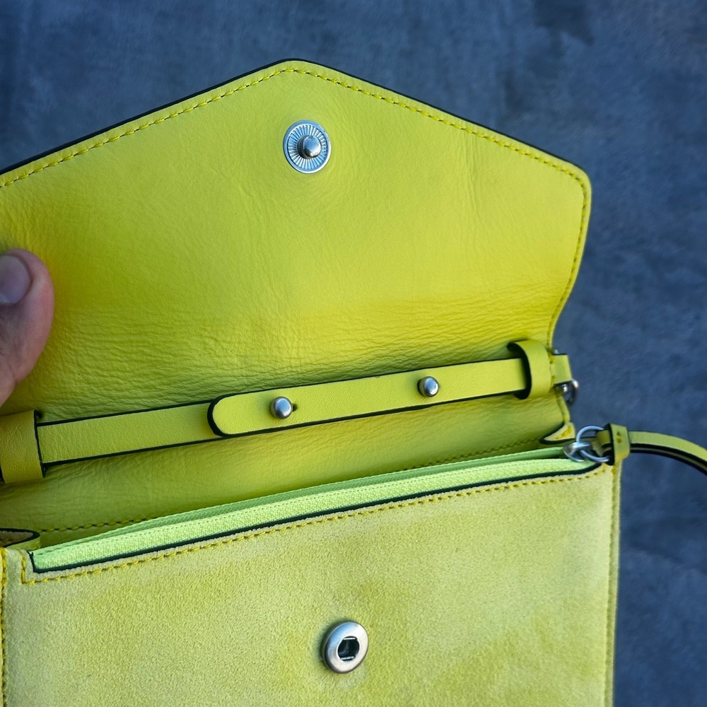 Rag & Bone Highlighter Yellow Atlas Crossbody Leather Bag Wallet Chain Strap 8" - Picture 15 of 16